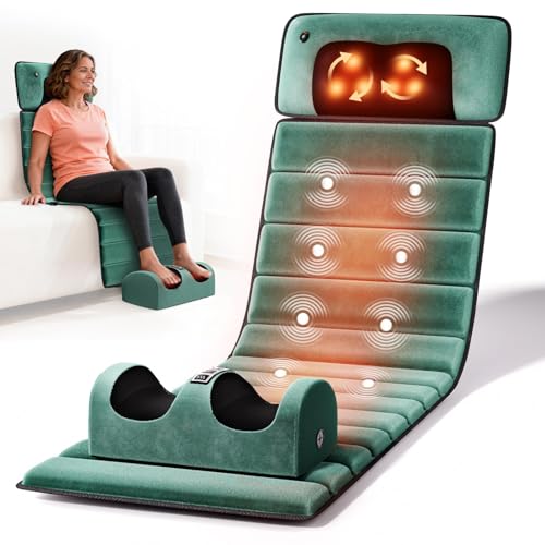 Himouta Velvet Full Body Massage Mat with Heat Foldable Massage Pad with Detachable Neck Massager 10 Vibration Motors Massager Chair Pad for Relaxation Gifts for Men & Women