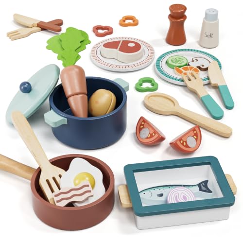 Lehoo Castle Accesorios Cocina Infantil, Juguetes de Comida Madera Niños