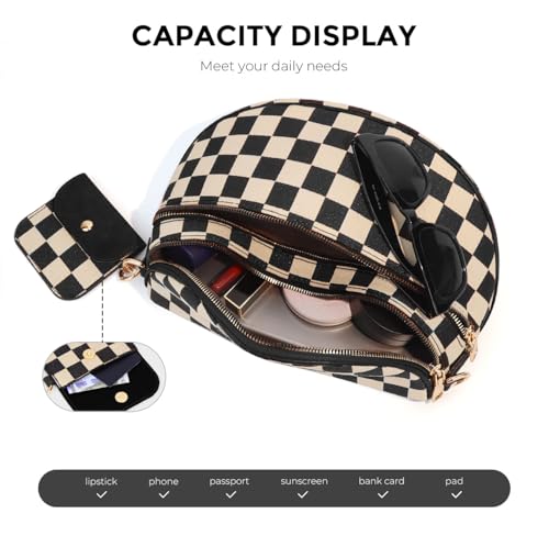 Image of 2 Pcs Checkered Crossbody Bags for Women Bum Bag Checkered Cross Body Sling Backpack Hobo Satchels Shoulder Wallet Purses