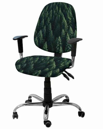 Wowouhiya Green Forest Office Chair Cover - Stretch Rotating Computer Chair Seat Back Covers, Modern Pine Trees Mysterious Art Desk Chair Covers Stretchable Office Chair Slipcovers Protectors, 2pcs