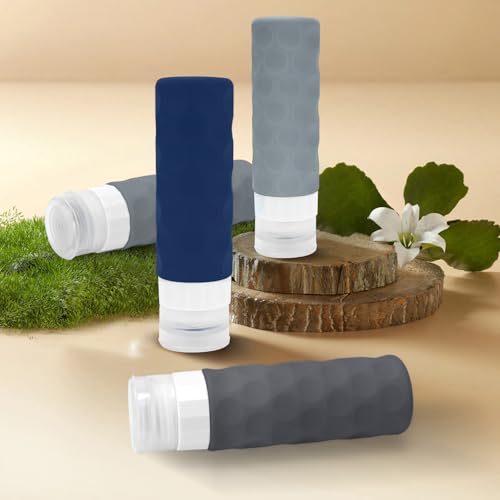 Image of Silevoler Travel Bottles for Toiletries, 4pcs Tsa Approved 3oz Travel Size Containers, BPA Free Leak Proof Premium Silicone Bottles, Refillable Liquid Squeezable Accessories W /Toiletry Bag (Navy Blue)