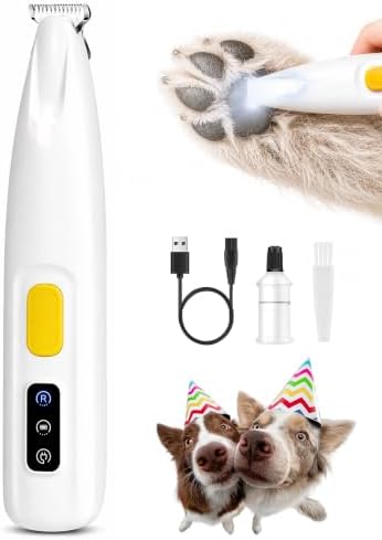 FURBONA Pfotentrimmer für Hunde, 18mm leise Schermaschine mit LED-Licht | Pfotentrimmer für Hunde mit 18mm Klinge, LED-Licht, 35dB leise, IPX4 spritzwassergeschützt, USB-wiederaufl