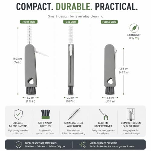 Image of Bottle Cleaning Brush Set for Water Bottles, Caps, Straws, Tumblers, Kitchen Cleaning Brush 3 in 1 Multipurpose