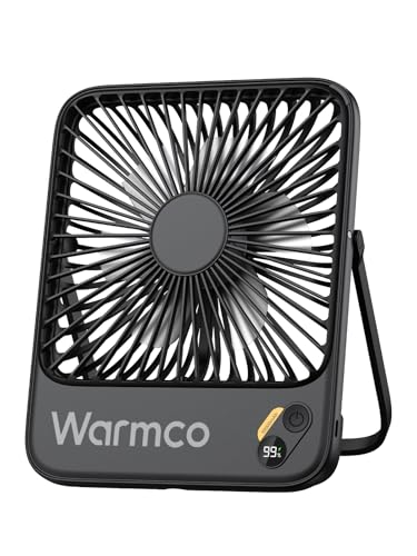 Warmco 10000mAh Tragbarer Ventilator, 21cm Personal Tischventilator Akku, Ultra-Leise & Superflach mit Digitalanzeige, 10-24H Std Laufzeit, Ideal für Büro, Reisen, Schlafzimmer, Camping