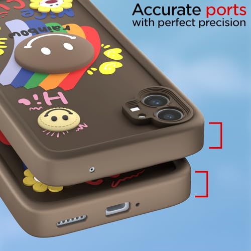 Image of Pikkme Back Cover for Nothing Phone 1 | Soft Silicone| Cute Rainbow Smile & 3D Cartoon Flower Design | Shockproof Raised Camera Protection Bumper Case (Brown)