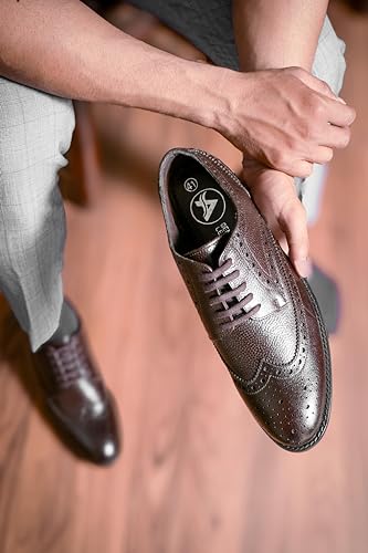 Image of Auserio Men's Brogue Full Grain Leather Lace Up Formal Shoes | Anti Skid Sole & Waxed Laces | Antimicrobial Memory Foam Padded Insole with Detailed Stich| Shoes for Office & Parties (115.116.117)