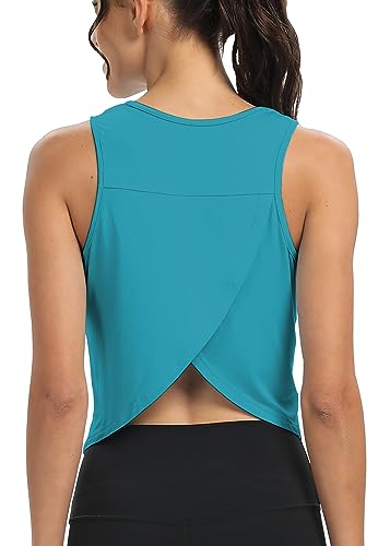 Image of Mippo Workout Tops for Women Cropped Open Back Sleeveless Tank Tops Athletic Gym Yoga Shirts Loose Fit