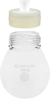 Chemglass CG-1512-X-01 Series CG-1512-X Heavy Wall Wide Mouth Recovery Flask, Single Neck, GL80 Glass Thread, 24/40 Connecting Adapter, 1000 mL Capacity, Complete