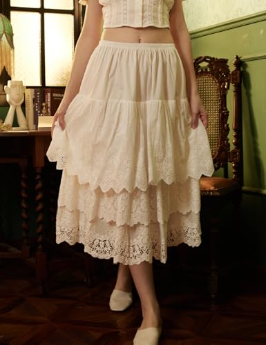 BEAUTELICATE 100% Cotton Half Slip Lightweight Skirt Extender Underskirt for Women 3 Tiered Lace Hem2