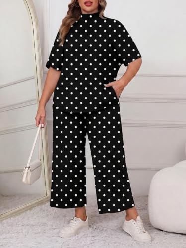 Image of Women's Plus Size 2 Piece Outfits Batwing Sleeve Top Wide Leg Lounge Set | Crew neck top, Cozy 2 piece lounge set, Casual