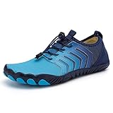 Generic Fashion Running Barefoot Shoes,Non-Slip Breathable Trail Running Shoes,Outdoor Waterproof Wide Toe Zero Drop Shoes,for Hiking Biking Fishing Dog Walking Blue, 45/14