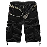 Men's Camo Cargo Shorts Multi-Pocket Camouflage Hiking Shorts Fashion Casual Cotton Knee Length Shorts No Belt (Black2-3,34)