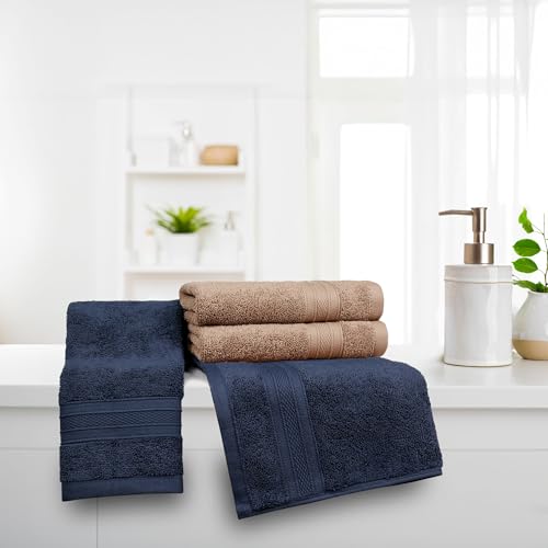 Image of MYTRIDENT Soft Comfort Air Rich Towel 100% Cotton Hand Towel for Daily use, 500 GSM Highly Absorbent Towels for Men /Women, 4Pc Hand Towel Set (41 cm X 66 cm), Acorn and Navy