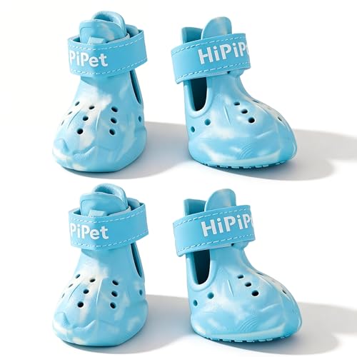 Dog Shoes, Waterproof Dogs Sandals for Hot Pavement, 4 Glow-in-The-Dark Dog Booties with EVA Foam,Dog Paw Protectors with Adjustable Strap&Non-Slip Sole,Outdoor Beach Clog for Small Medium Dogs,Size 4