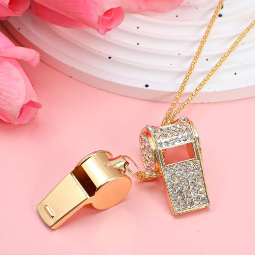 1 Stück Gold Trillerpfeife mit Strass, Glitzernde Sportpfeife, Schiedsrichter Pfeife, Metall Whistle mit Umhängeband, Lauter Klarer Klang, Geschenk für Trainer, Schulsport, Fußball Schiedsrichter