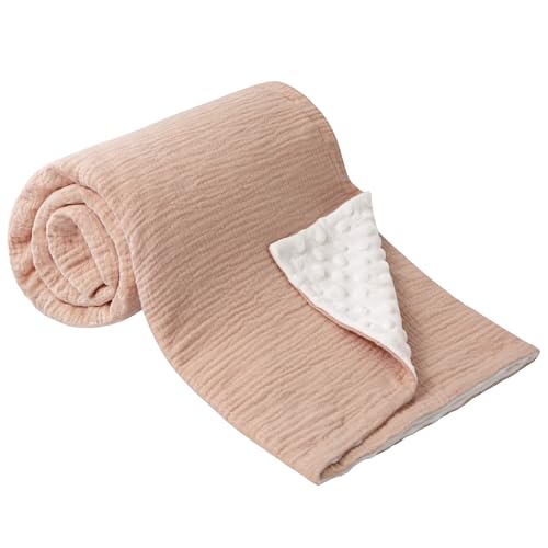 Image of Bearmoss Baby Blankets for Unisex Boys Girls, Soft Nursery Crib Blankets with Muslin Cotton Front and Dotted Fleece Back for Newborns Toddlers 30x40inch (Orange Fudge)