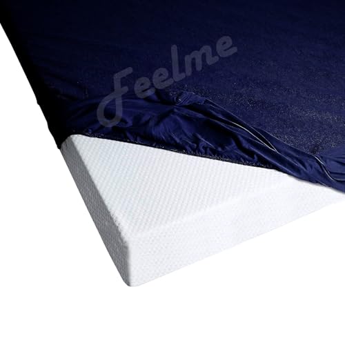 Image of Feelme Mattress Cover Queen Size 75x60 Waterproof Cotton Mattress Protector for Queen Size Bed (75x60Inch / 6.25x5 Feet Blue) 210 GSM 100% Waterproof