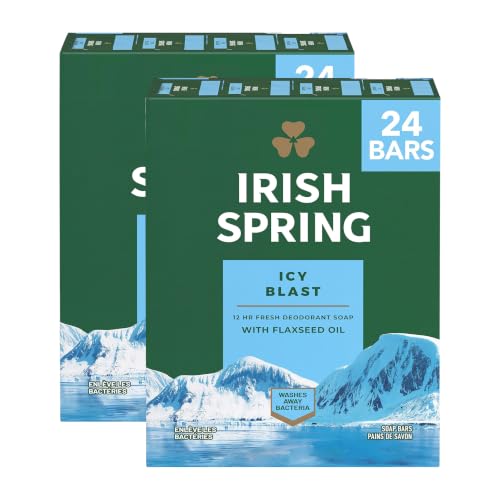 Irish Spring Icy Blast Bar Soap for Men, Mens Soap, Smell Fresh and Clean 12 Hours, Men Bars Washing Hands Body, Mild Skin, Recyclable Carton, 3.7 Oz, (Pack of 48)