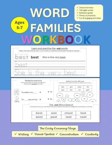 Word Families Workbook: 20 Word Families, 160 Sight Words, Great Prep for Reading and Writing: Introduction and practice writing sight words (The Early Learning Stage)