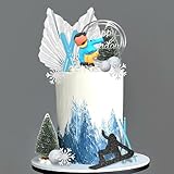 Skiing Cake Toppers Winter Skiing Decorations Skiing Player Ornaments Snowboard pine Trees Cake Decorations for Winter Sport Skiing Theme Supplies