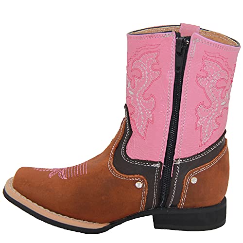 Infant Toddler Girls Western Boots Pink Embroidered Heart Floral Detailed Kids Leather Cowgirl Cowboy Boot4