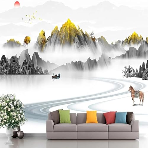 3D Sala De Estar Mural Decoración Del Hogar Tinta Montaña Pico Árbol Sofá Tv Papel Tapiz Arte Fondo Pared-300Cm×210Cm
