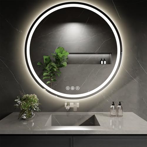 WISSMIELS LED Bathroom Mirror 36 Inch Round Bathroom Mirror with Lights,Circle LED Mirror, Wall Mounted Lighted Bathroom with 3 Colors Brightness, Anti-Fog, Dimmable, Shatter-Proof