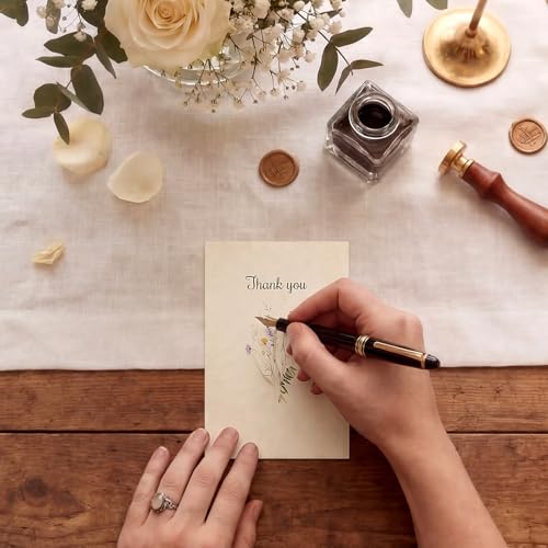 Image of Spiareal 100 Pcs Blank Note Cards Index Card, Fall, 4 x 6 in, Wildflowers | Kraft Cardstock with Eucalyptus Design, Envelopes Included, For Thank You Cards, Weddings, Baby Showers, Office DIY