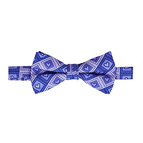 Jacob Alexander Men's Happy Valentine's Day Diagonal Striped Hearts in Squares Pattern Pre-Tied Banded Bow Tie - Purple