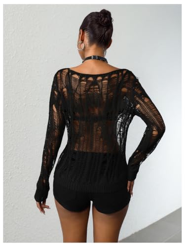 Image of RoseSeek Women's Plus Size Y2K Cut Out Long Sleeve Punk Grunge Knit Sweater
