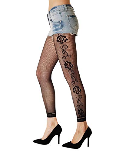 Image of Women High Waist Fishnet Footless Leggings Flower Pattern Footless Tights