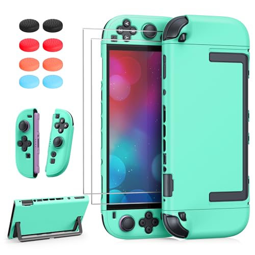 Image of FYOUNG Switch 2 Protective Case Set, Dockable Cute Cover Hard Shell for Nintendo Switch 2 Console Accessories,Travel-Friendly,Kickstand Cutouts(Color‑Matched to Light Green Switch 2 Controller)