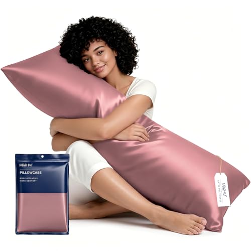 Image of MR&HM Satin Body Pillow Cover, Soft and Breathable Body Pillow Case with Envelope Closure, Cooling and Silky Long Pillowcase for Hair and Skin,Grey (20x54, Rose Taupe)