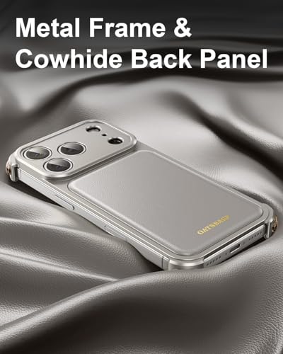 Image of Luxury Leather Phone Case Compatible with iPhone 17 Pro | Frameless Aluminum Alloy Bumper | Shockproof Cover - Silver