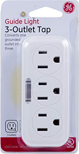 Ge 3-Outlet Extender Wall Tap With Guide Light, Grounded Adapter, 3-Prong, Indoor Rated, Ul Listed, White, 14494 #TOP5
