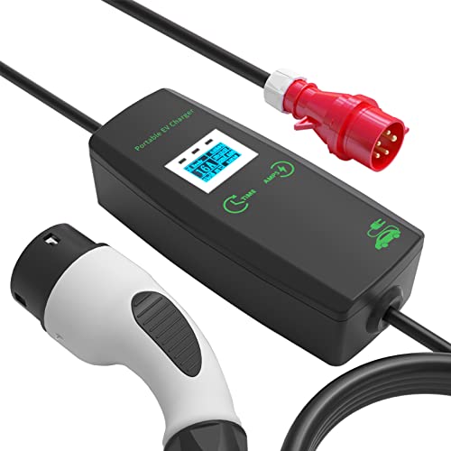 EVSE Ladegerät 3-phasig 16A Stecker CEE, 11KW Elektroauto Schaltbare Ladebox Typ 2 mit CEE Stecker (11kW, 16A, 5m) - Tragbares Ladekabel E-Auto & Ladestation für unterwegs |Ladegerät mit Tragetasche