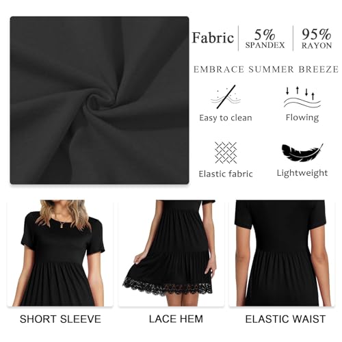 TAOHUADAO Women's Summer Casual Tshirt Dresses Short Sleeve Ruffle Swing Lace Hem Dress with Pockets4