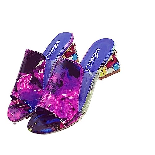 TOSOFT Summer Shoes For Women Sandals Candy Colours Mid-Heeled Slides Slippers Dress Sandals Party Shoes With Block Heel
