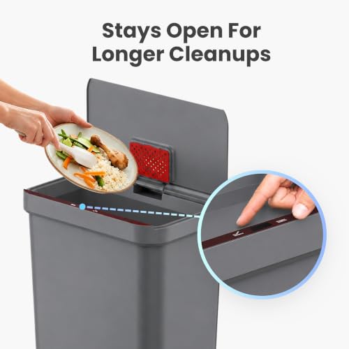 Image of iTouchless Prime 13.2 Gal Sensor Trash Can with Odor Filter | Gray Plastic | Durable Dent-Proof Construction, 50 Liter Slim and Space-Saving Automatic Bin for Kitchen, Home, Office, Business, Garage
