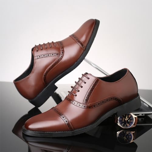 Men's Leather Casual Oxford Shoes Classic Round-Toe Low Top Block High Heel Shoes Classic Lace Up Oxfords Dress Shoes Faux Patent Leather Tuxedo New2