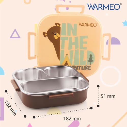 Image of WARMEO Jerry Insulated Lunch Box with Three Compartment BPA Free, Kids Lunch Box,Food Grade Ideal for School, Picnic, Office & Outdoor - 500ml Bear, Stainless Steel