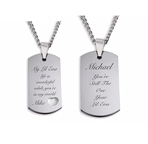 Engraved Couples Dog Tag With Heart Necklace Set - Ships From Usa #TOP1