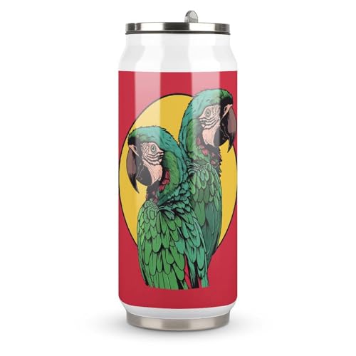 Gobelets à coca-coca en acier inoxydable avec deux perroquets rouges imprimés, parfaits pour la salle de sport, les voyages, la maison, la course, le bureau,...