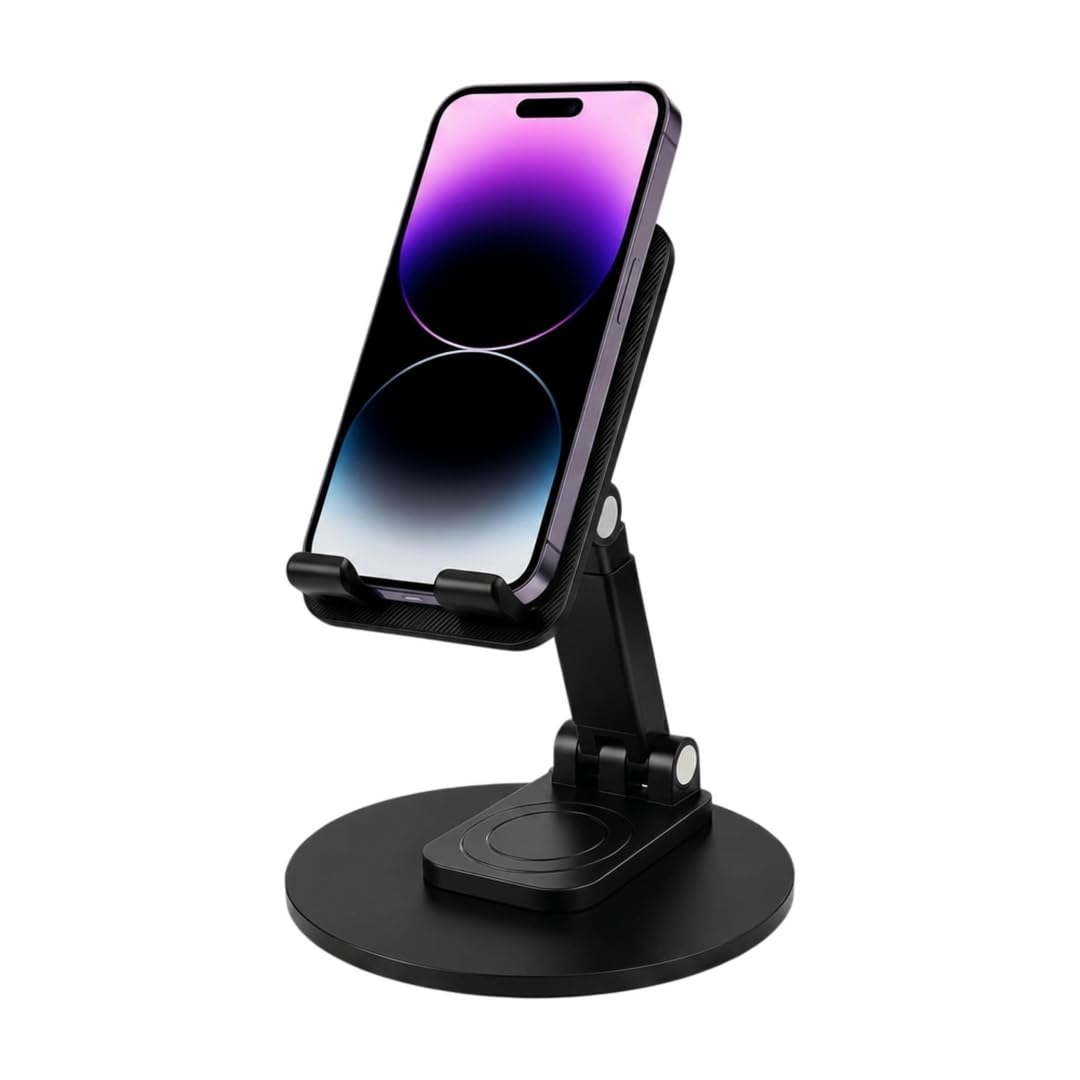 Adjustable Mobile Phone Stand for Desk, Foldable & Portable Cell Phone Holder, Multi-Angle Adjustable, Compatible with iPhone, Samsung, OnePlus, Xiaomi, Android Phones & Tablets (Black)-image-40