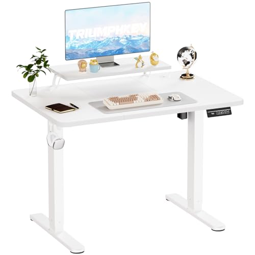 TRIUMPHKEY 120x60cm Escritorio Elevable Eléctrico con Soporte para Monitor, Escritorio Regulable en Alturacon 2 Alturas de Memoria, Mesas de Ordenador, Escritorios de Oficina Blanco