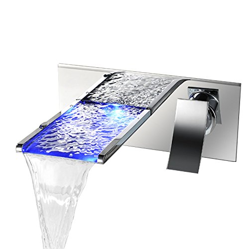 Jinyuze Led Waterfall Vanity Vessel Sink Faucet,Bathroom Wall-Mount Solid Brass Bath Sink Mixer Faucet,Polished Chrome #TOP12