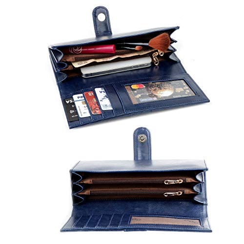 Image of Nevis Blue Crunch Leather Women's Clutch (NVS-CRUNCH-LEATHER-W-WALLET-064)