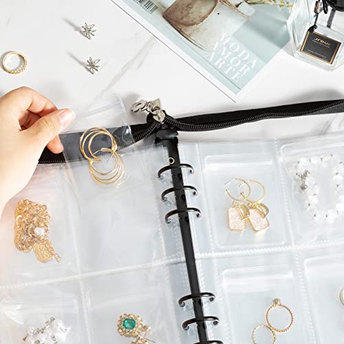 Uross Transparent Jewelry Storage Book, Jewelry Earring Organizer, Clear Travel Jewelry Organizer Book, Zipper Jewelry Storage Display for Necklaces Earrings Rings Bracelets with pockets (84 Grids) - Image 4