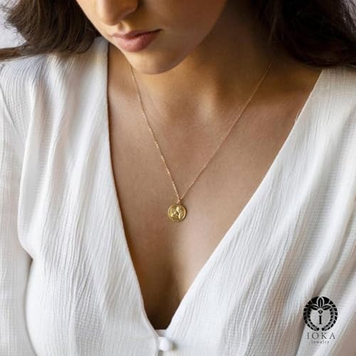 Ioka - 14K Gold Guardian Angel Pendant – Real Cherub Charm – Confirmation Christening Baptism Jewelry Gift - Catholic Christian Keepsake - Religious Necklace Accessory (10mm and 14.5mm)3