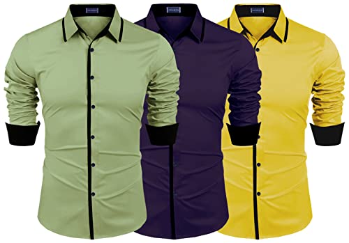 Image of Zombom Combo of Men's Cotton Blend Solid Regular Fit Casual Full Sleeves Shirts (Pack of 3)